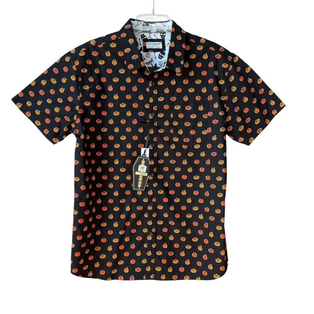 EIGHTH AVENUE Men’s Black & Orange Pumpkins Button‎ Up Shirt Size XL NWT